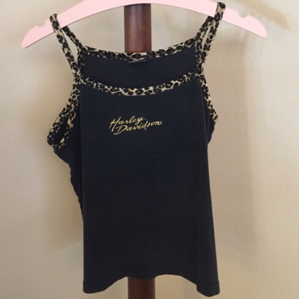 Harley Davidson tank top w/ leopard print straps